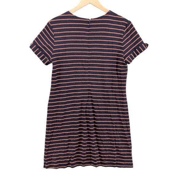 Hutch Anthropologie Mini Shirt Dress Navy Orange Stripe Front Pocket Lined Sz S - Picture 2 of 14